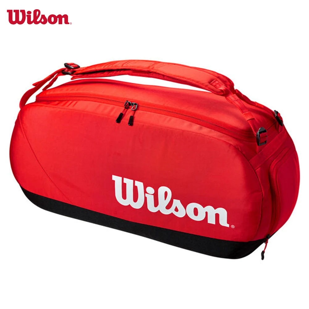 

Wilson Large Duffle Tennis Bag Super Tour Fine-knit 4 Pcs Racket Backpack Tennis Racquet Bag With Guard Against Red WR8011101001