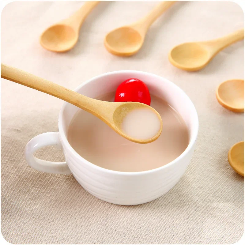 200Pcs/Lot 13x3cm Japanese Style Wood Spoons Tablespoon Seasoning Spoon Pudding Honey Coffee Spoon Tableware Home Kitchen Tools