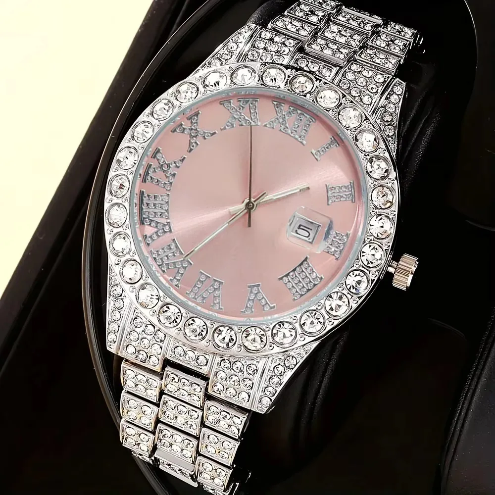 

Full Diamond Hot Selling Alloy Decoration Diamond Watch Men Luxury Fashion Color Dial Watch Shiny Steel Quartz Watches AAA Clcok