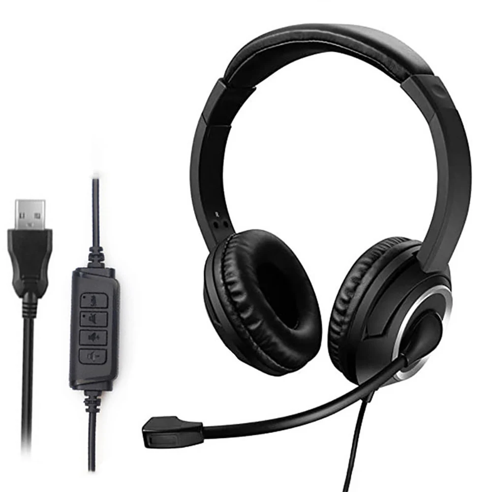 USB Wired Headsets with Microphone Noise Reduction Stereo Earphones for Office Business Headphone Games for Computer PC Laptop