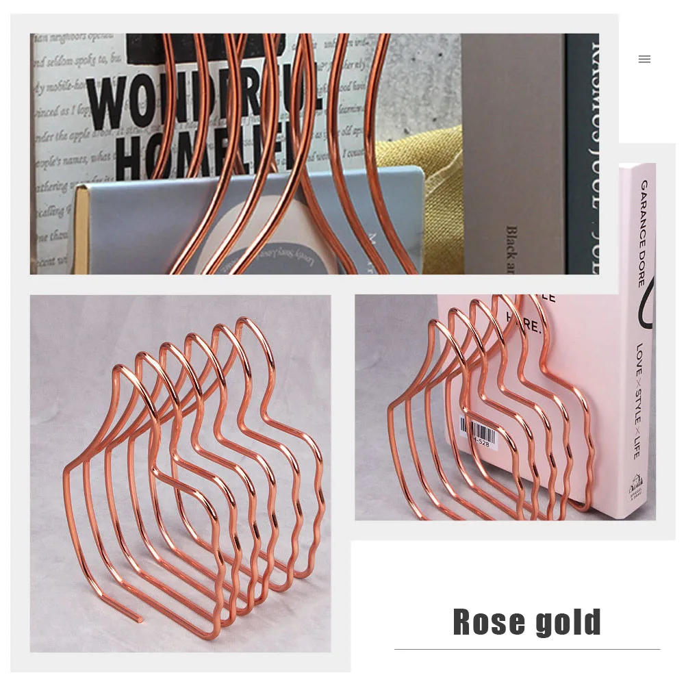 

2pcs Iron Bookends Rose Gold Flower Vase Shape Bookshelf Accessories Metal Book Fixators Decorative Book