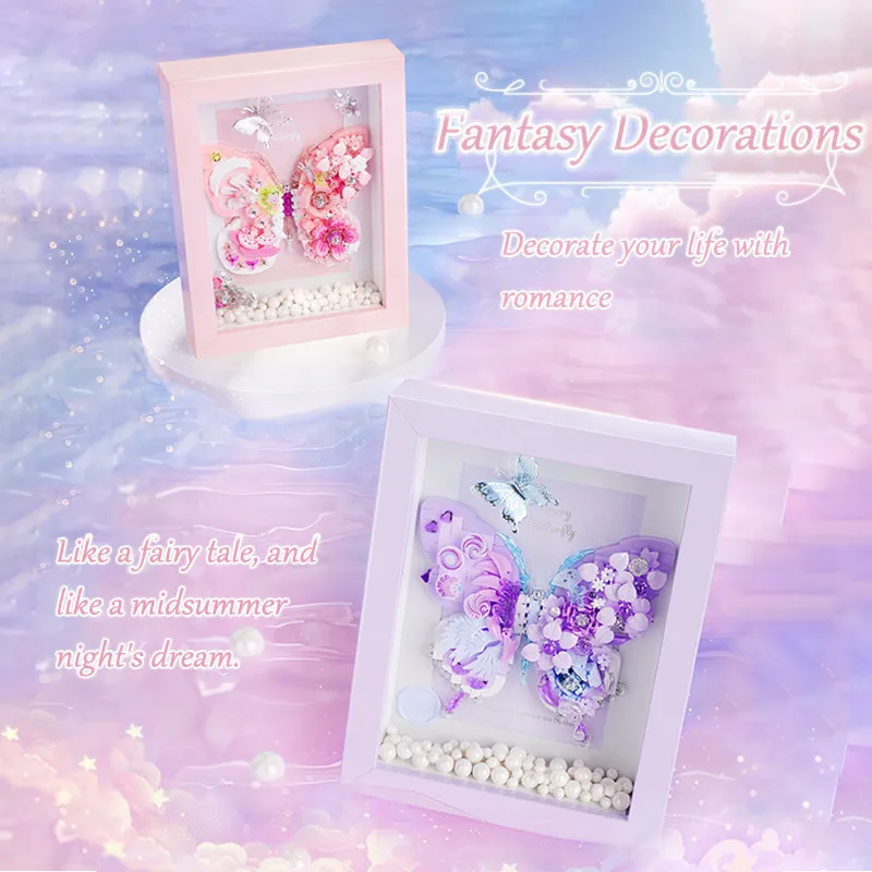 Dreamy Butterfly Model Assemblage Building Blocks MOC Fantasy Picture Frame Ornaments Home Decorations Kids Toys Gifts for Girls