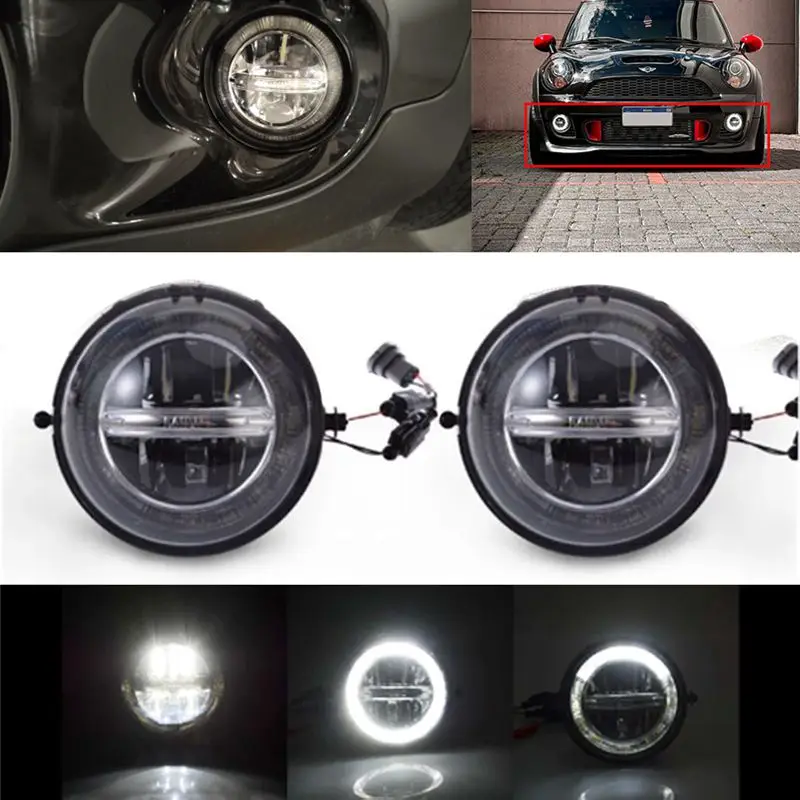 

1 Set for Mini Cooper DRL LED Daytime Running Lights Refit Car Fog Lamp Styling R55 R56 R57 R58 R59 R60 R61 Halo angel eyes