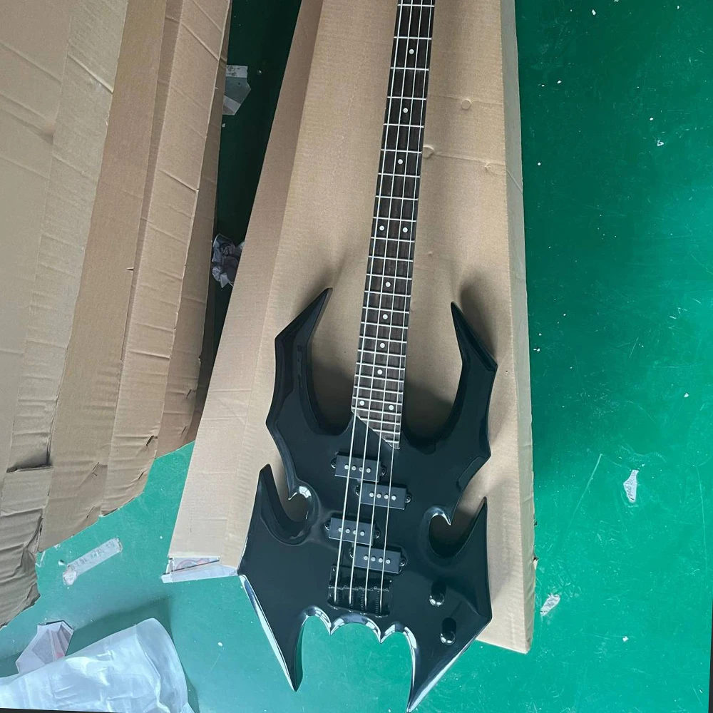 

Необычный черный электрический бас-гитара с 4 струнами, 27 ладами, грифом из палисандра, настраиваемый под заказ