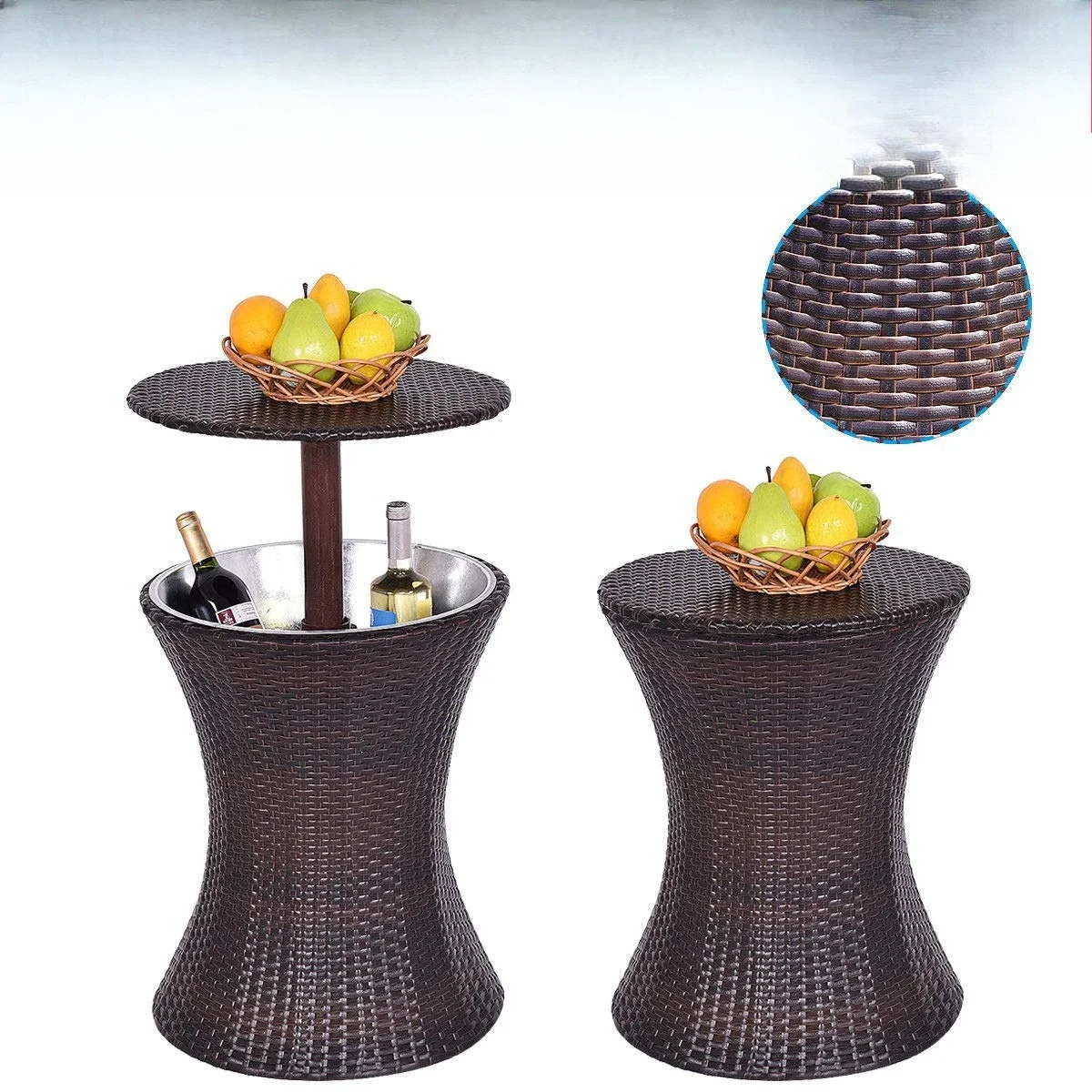 Lifting ice bucket PE imitation rattan bar table, outdoor chilled wine drink to relieve summer ice wine