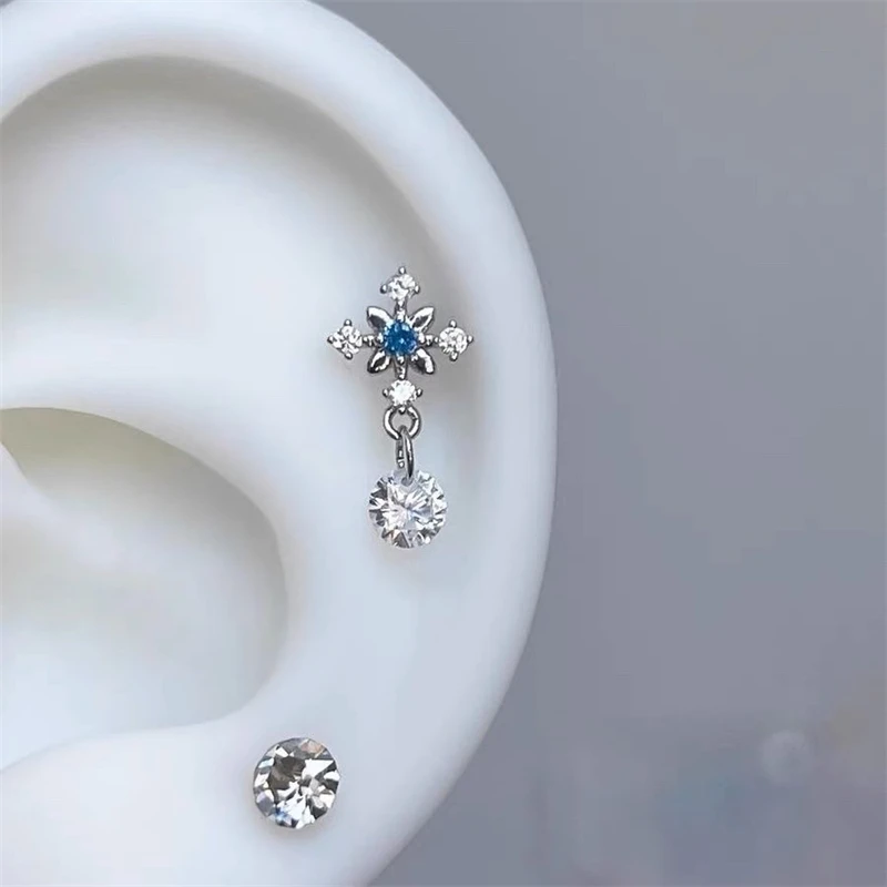 1pcs Quality Shiny Cross Zircon 316L Stainless Steel Ear Bone Nail Y2K Style Silver Color Earring for Women Cochlear Accessories