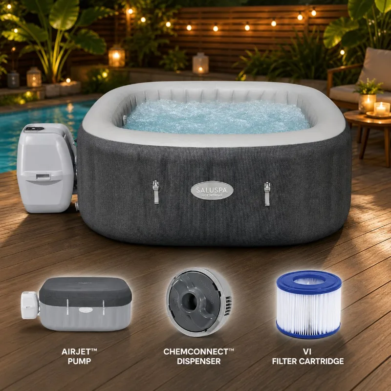Bestway SaluSpa Hot Springs Inflatable Spa for 4-6 People, 140 AirJets, EnergySense Thermal Insulation, Smart WiFi App Control