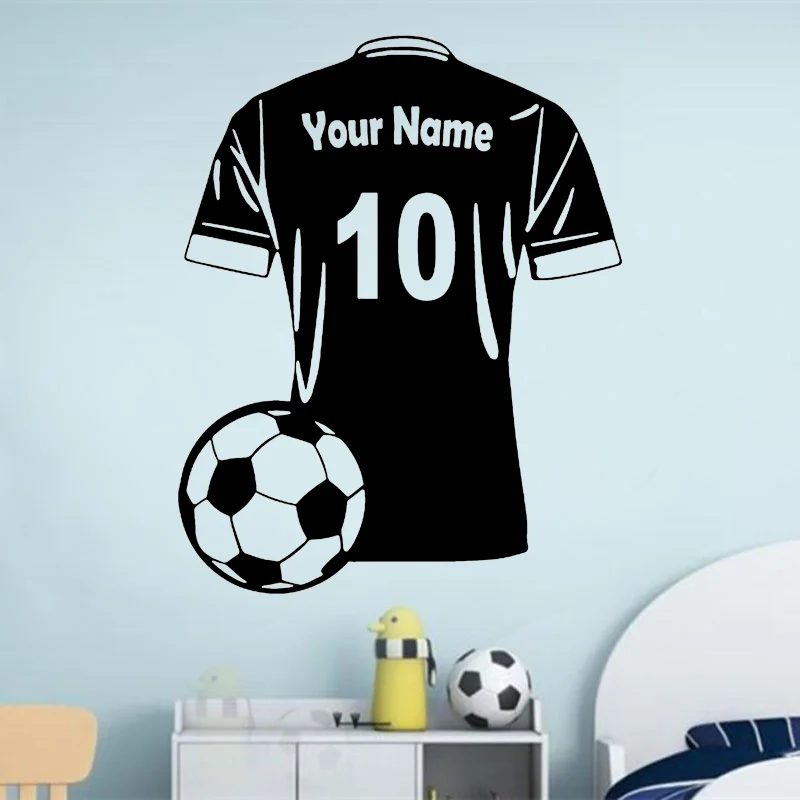 

Personalized Boys Name & Number Football Shirt Wall Sticker Home Decor Teens Bedroom Decals Custom Soccer Team Player Name G086