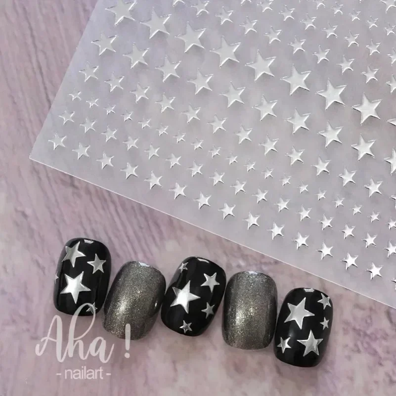 1pc  Star Nail Art Stickers Y2K Charms Self-Adhesive Sliders Laser White Chrome Gel Polish Decals Kawaii Accesories