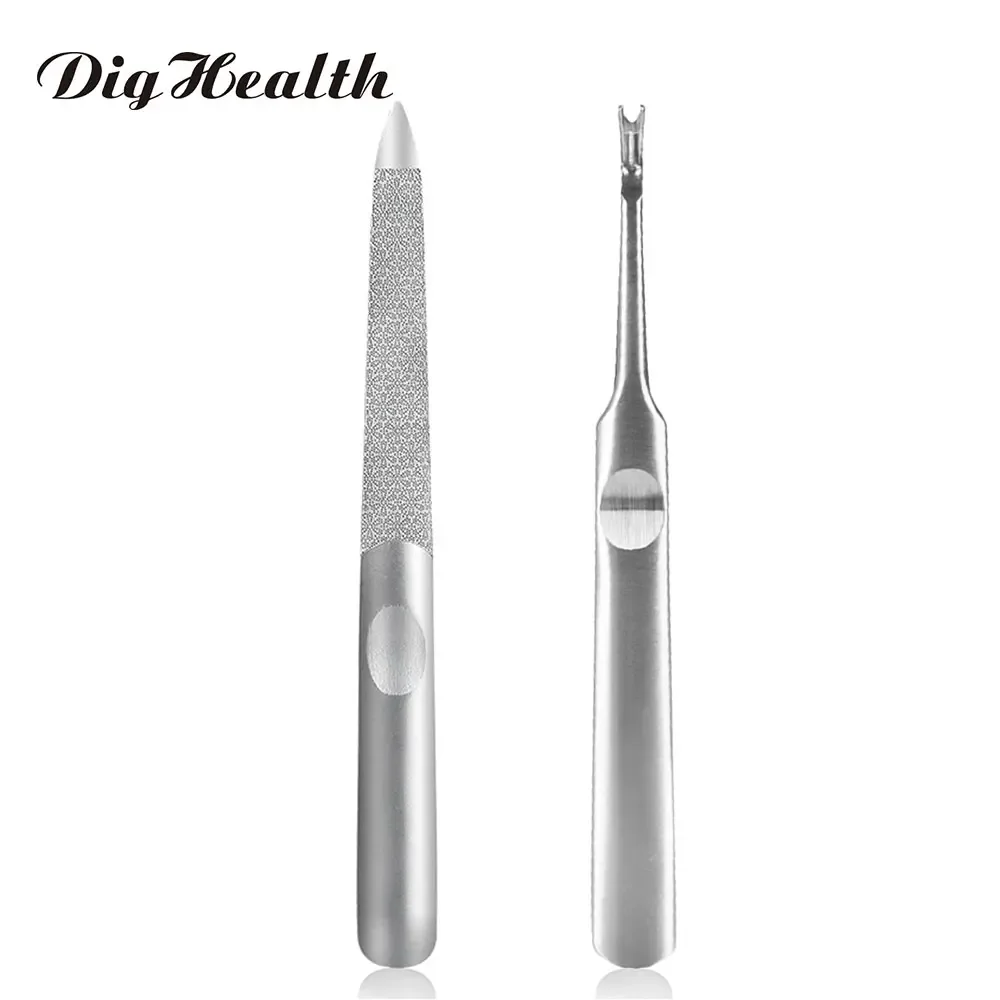 Dighealth 2pcs Nail File Cuticle Pusher Remover Callus Dead Skin Fork Cuticle Pusher Trimmer Nail Art Manicure Pedicure Tool