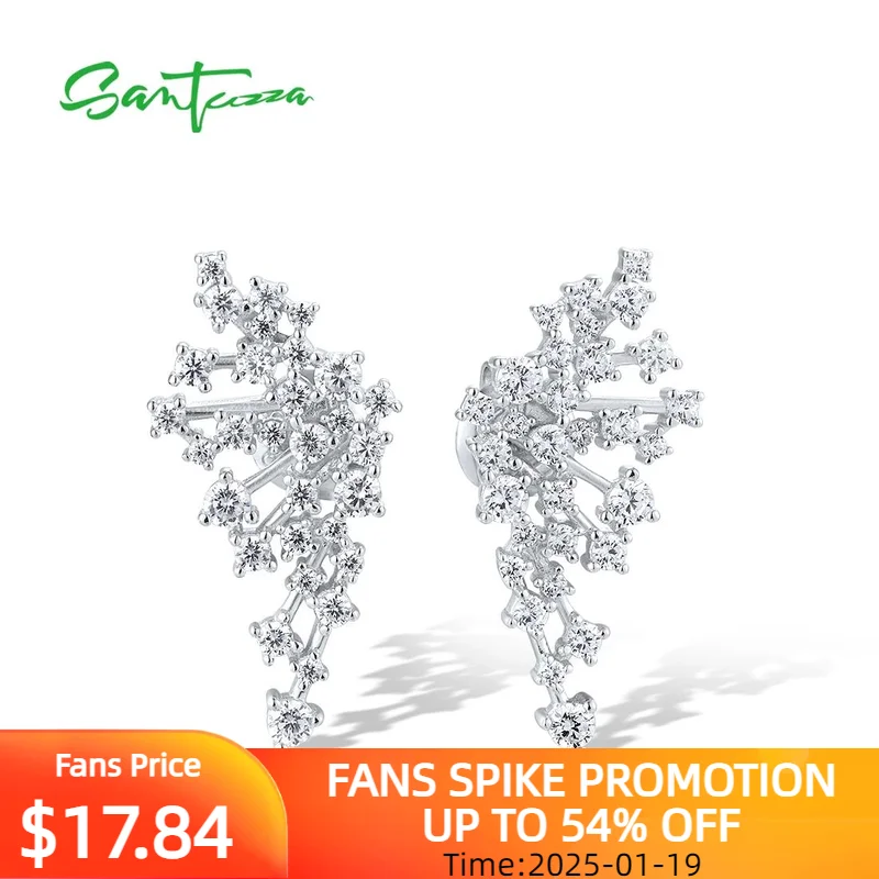 

SANTUZZA Genuine 925 Sterling Silver Stud Earrings For Women Sparkling White CZ Fashion Wedding Anniversary Gifts Fine Jewelry