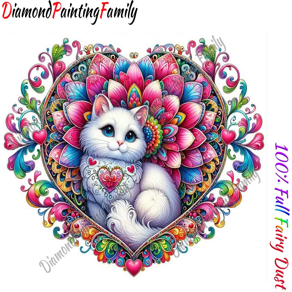 Diamond Painting Family Full Fairy Dust Diamond Art Cute Heart Cats Crystal Resin Mosaic Painting Kit AB Drill Cross Stitch Set view 5