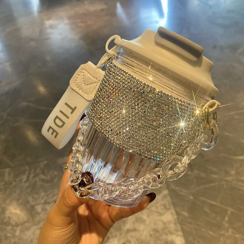 

Diamond-encrusted Premium Water Cup Women's American Coffee Milk Simple High-value Light Luxury Belt Cup Mugs Coffee Cups