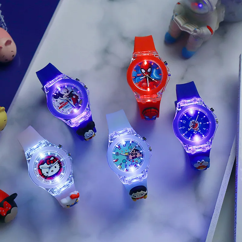 Miniso Disney Mickey Children's Watch Marvel Spider Man Iron Man Glow Watch Cartoon Hello Kitty Children's Watch Gift