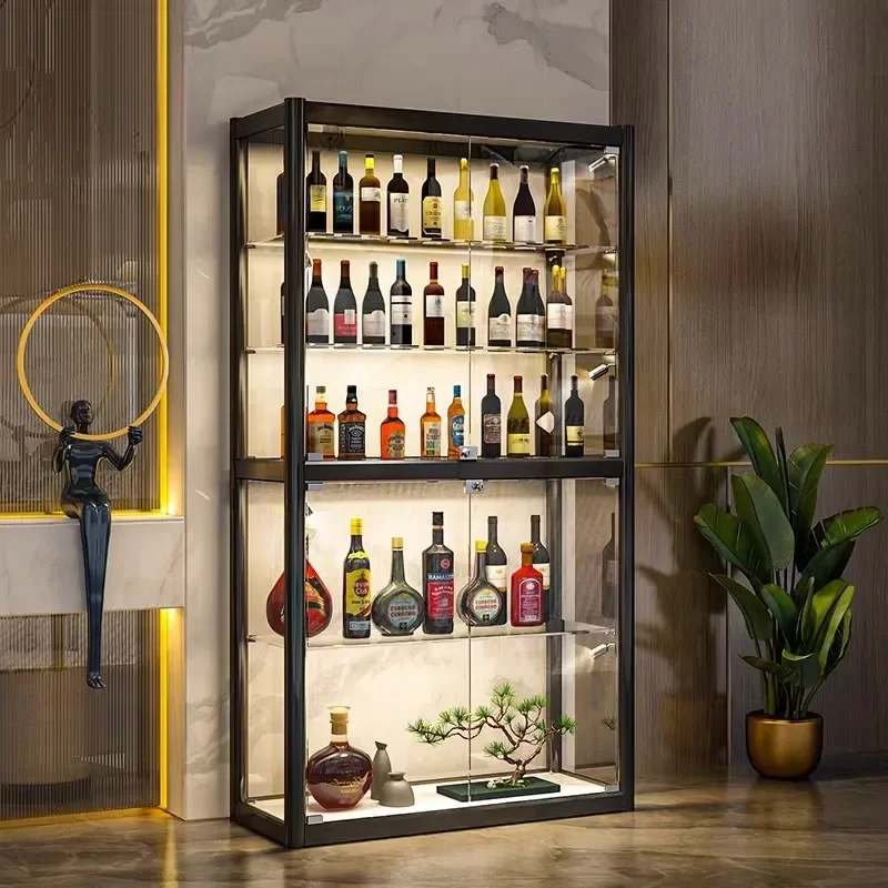 Luxury Metal Bar Wine Display Cabinet for Living Room Wall High-end Glass Display Cabinet Showcase Household Bar Furniture