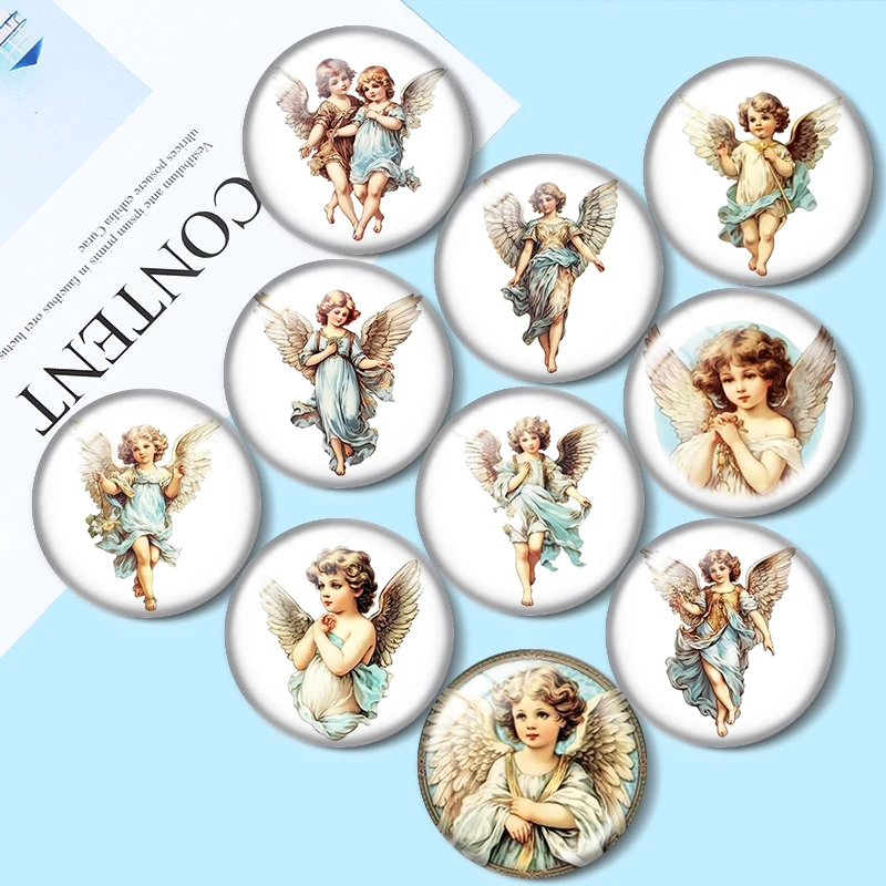 Watercolor Vintage Blue Baby Angel  cartoon couple 12mm/18mm/20mm Round glass cabochon flat back Making findings for bracelets