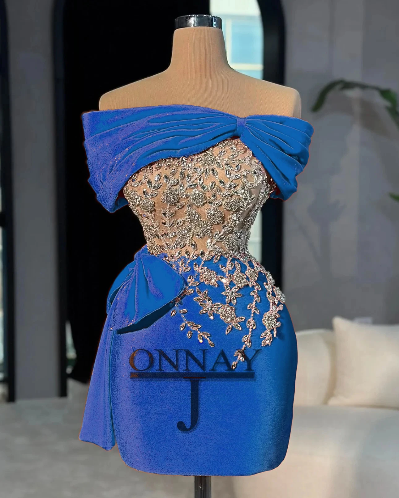 D2514 Customized Velvet Mini Crystals Homecoming Dresses Short for Women Saudi Arabric Gala Cocktail Dress Plus image 6