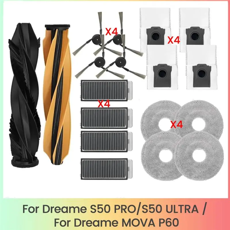 

AEE4-запасные части для Dreame S50 Pro/S50 Ultra/Mova P60, детали для пылесоса, основная боковая щетка, фильтры, мешки для пыли, подушечки для швабры