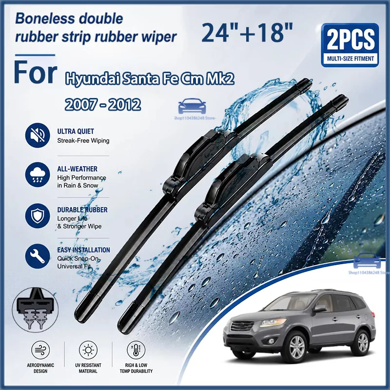 

Front Wiper Blades for Hyundai Santa Fe Cm Mk2 07-12 Windshield Windscreen Window Car Rain Brushes 24"+18" Modification Parts