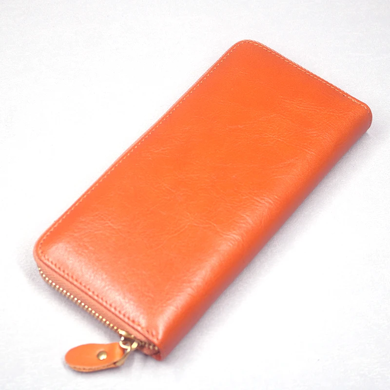 Genuine Leather Wallet For Women Vintage Original Cowhide Long Women's Purse Clutch Bag With Zipper Coin Pocket Cell Phone Bag