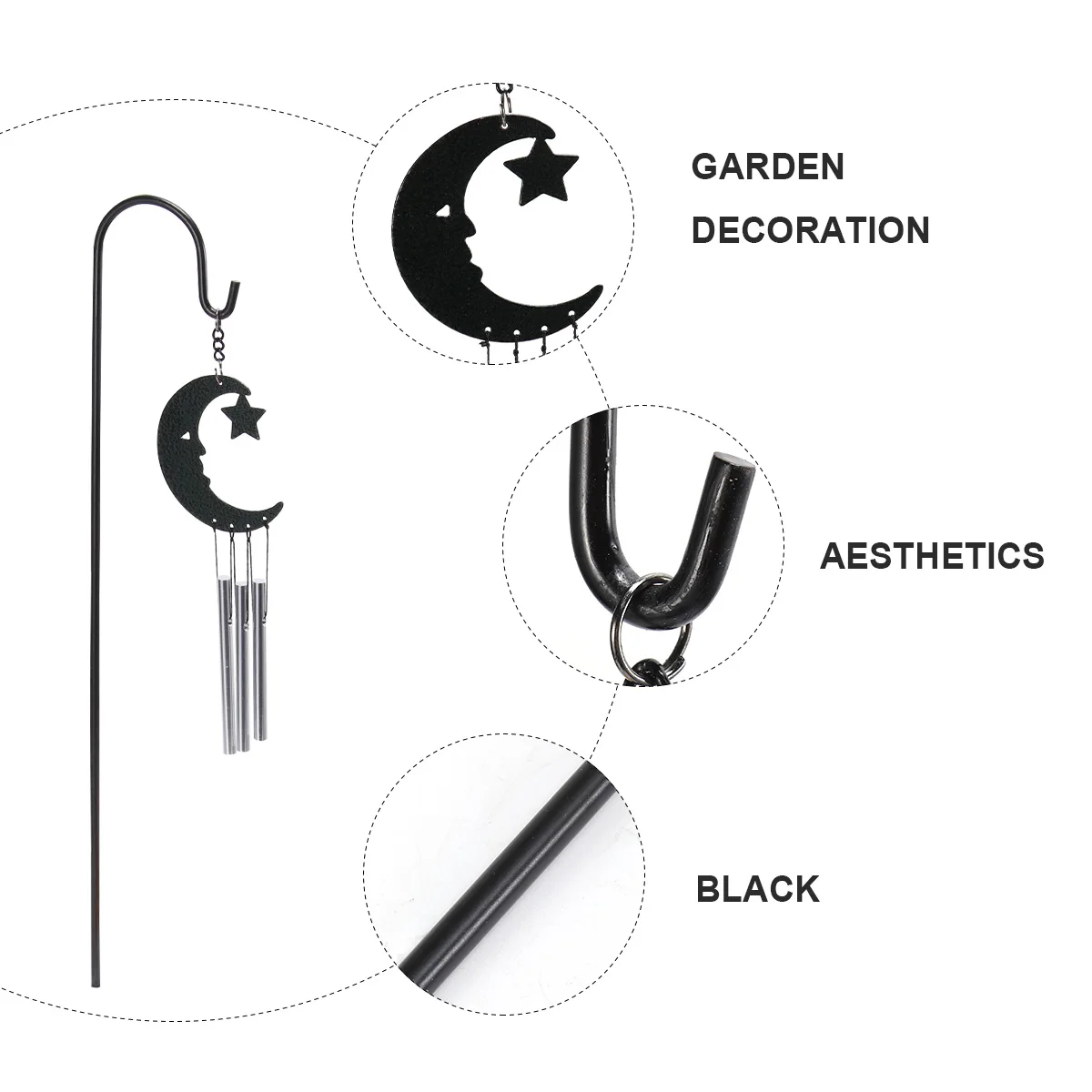 

Metal Wind Chime Beautiful Hanging Home Decor Creative Moon Shape Durable Practical Outdoor Garden Car Room Black Christmas Gift