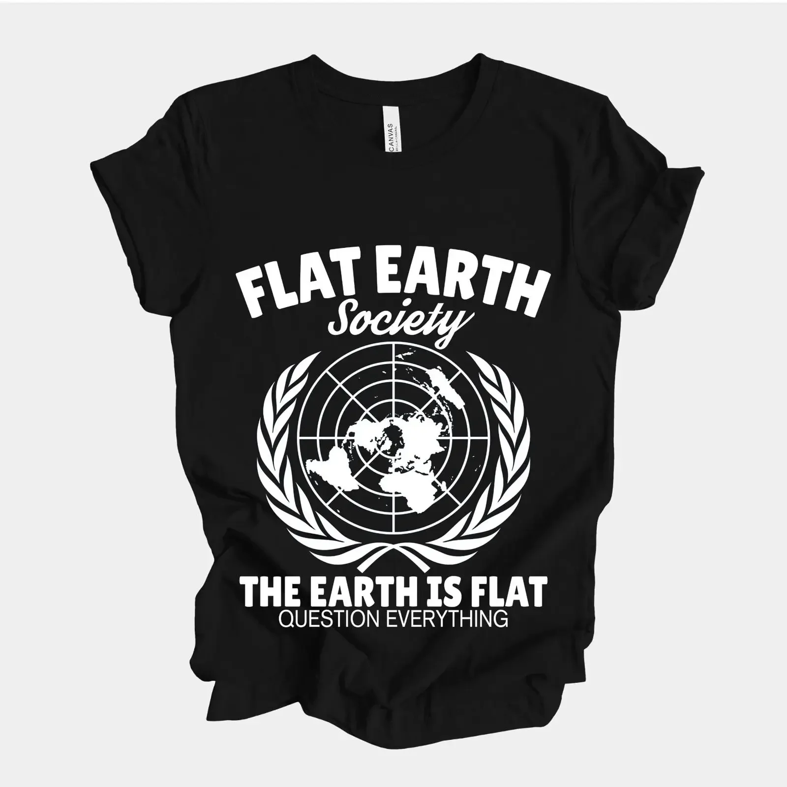 Flat Earth Society T Shirt Bold 'The Is Flat' with Map Slogan 'Question Everything vintage Washed Stylish Casual Breathable