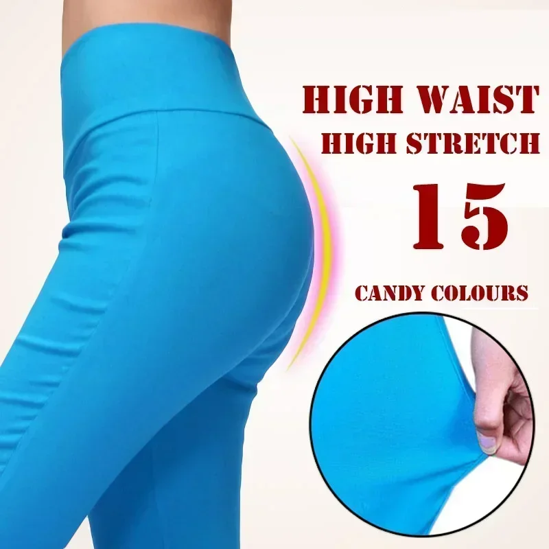 15 kolorowych spodni damskich w rozmiarach 5XL i 6XL, z wysokim stanem, elastyczne, typu pencil pants, obcisłe, codzienne, bawełniane legginsy, spodnie damskie.