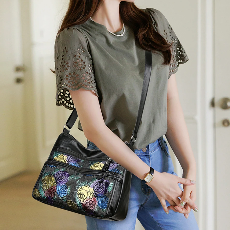 Luxury Designer Ladies Casual Shoulder Crossbody Bags 2024 Fashion Trendy PU Women Flower Messenger Bags Handbags and Purses Sac