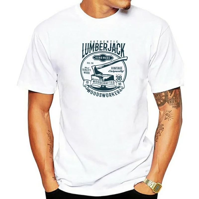 Authentic Lumberjack T Shirt Mens Retro Saw Axe Wood Work Neck S-3XL