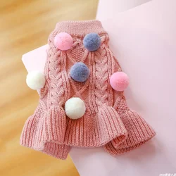 1PC Pet Clothing Cat Pink Pullover Elastic Ball Woolen Skirt Sweater Suitable for Small and Medium Dogs