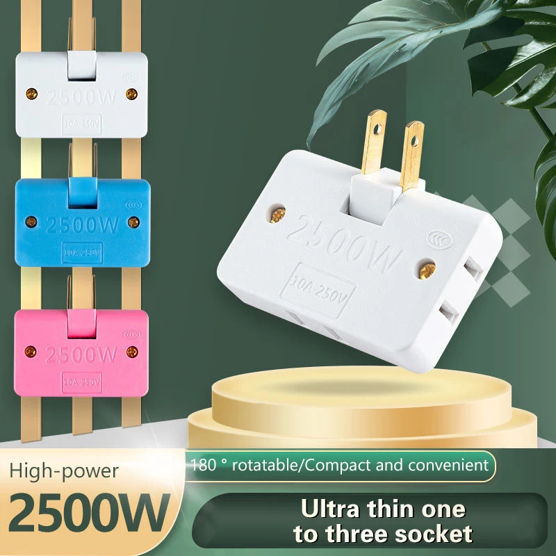 1 To 3 Rotatable Socket Converter 2Pin Electrical Plug Extension Adapter 2500W Multi Power Outlet Converter