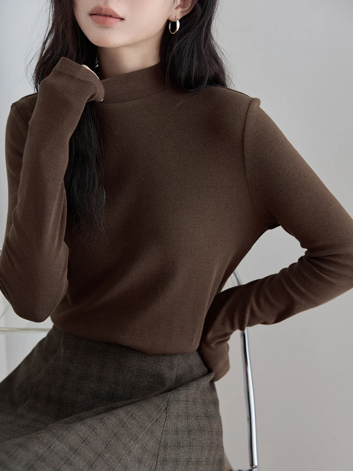 

HuiXi Knitted Long Sve Base irt Women's Winter Faionable Slim Fit Inner Wear Top Commute Sle Pure Color f High Co...