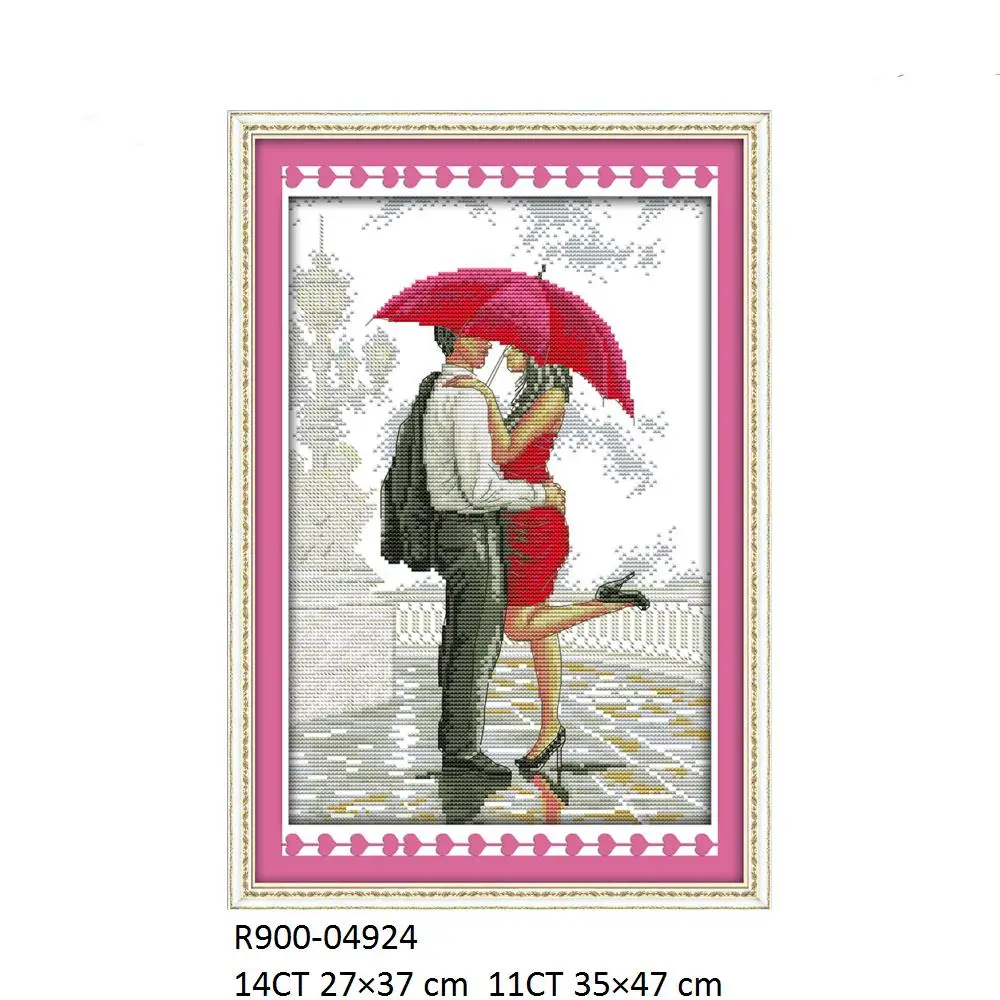 Couples in the Rain, Cross Stitch, A Romantic Walking in Rain, Meet again after a Long Period of Separation, R900, RA