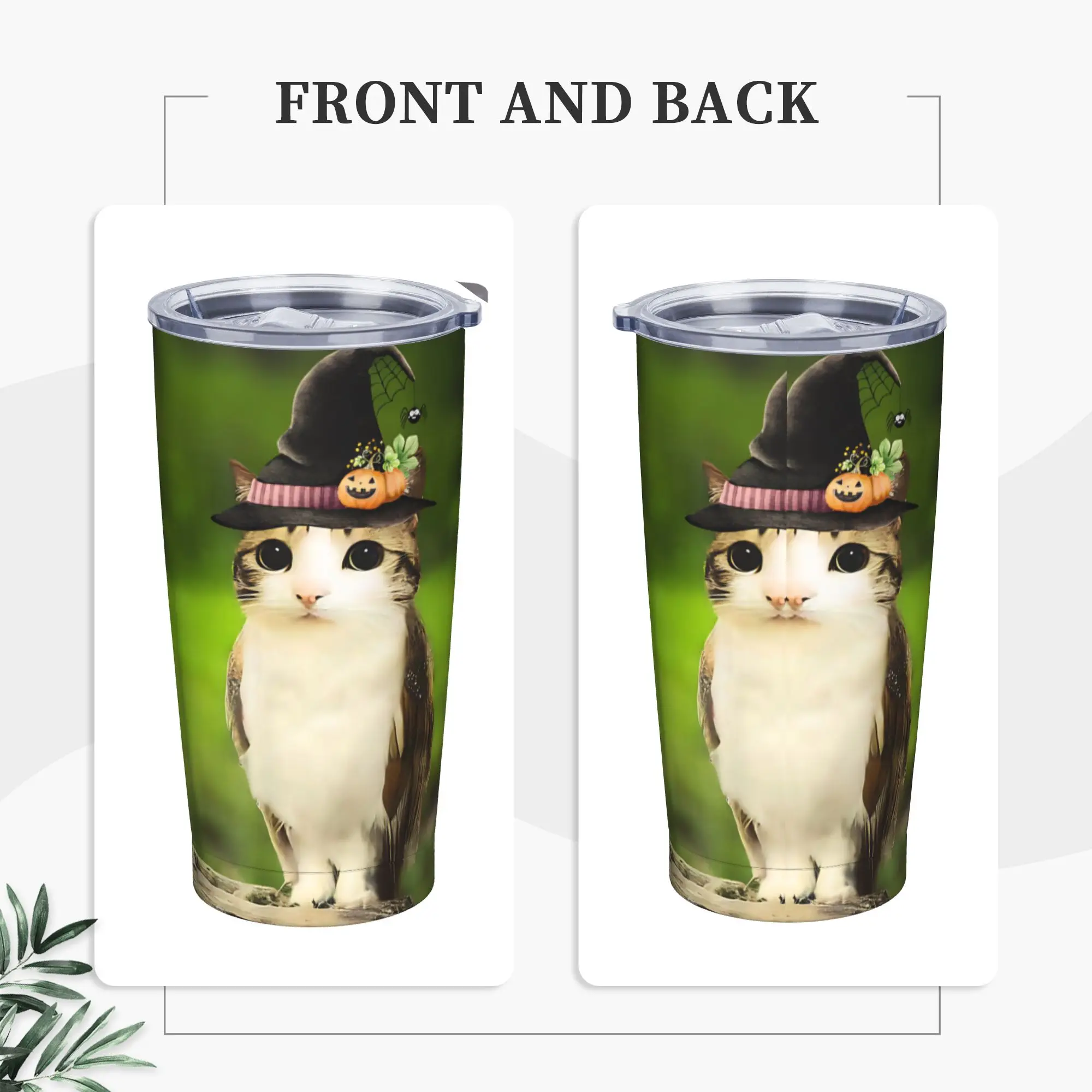Meowl Wizard Cat Owl Tumbler Vacuum Insulated  Coffee Cups Vacuum Flask Smoothie Tea Mugs Water Bottle, 20oz