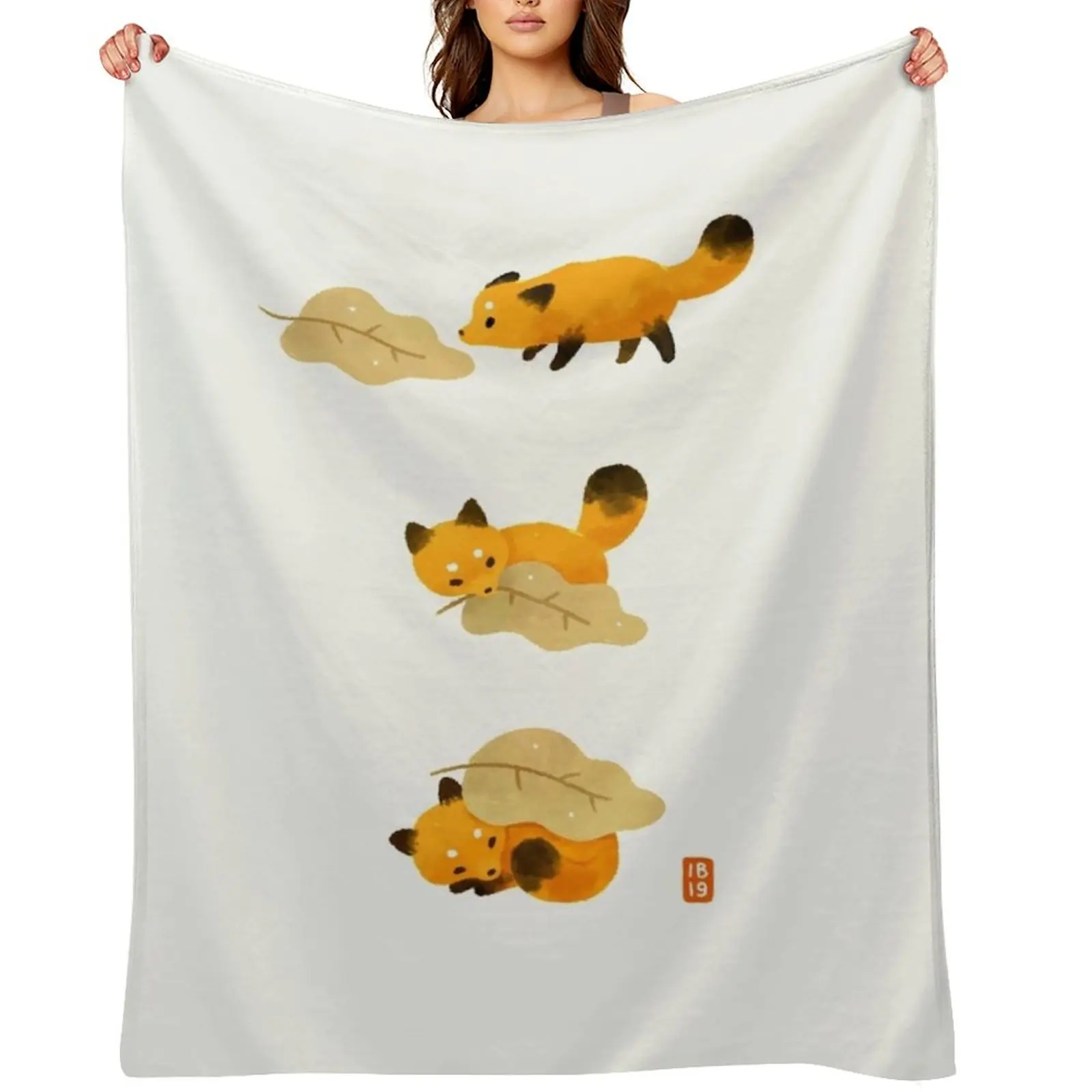 

Fox and leaf blanket Throw Blanket Kid'S Quilt Plush Polar Blankets