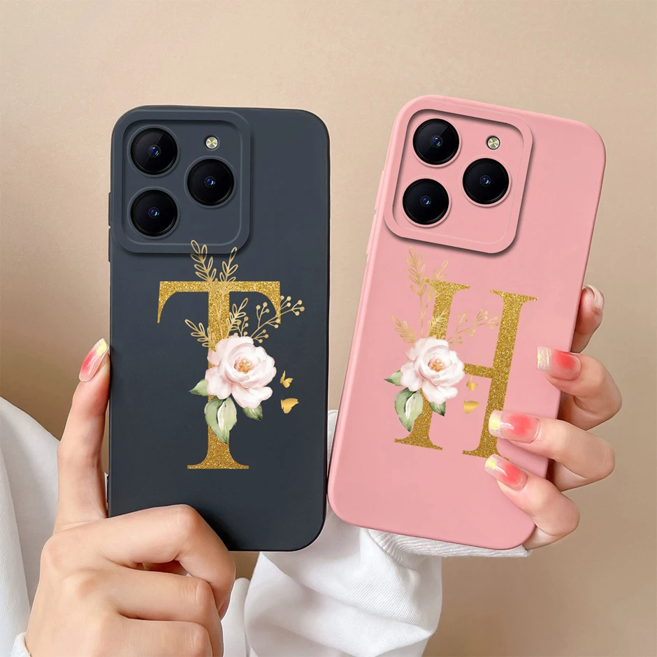 Case For Realme C63 Art Flower 26 Letters Liquid Silicone Soft TPU Protective Back Cover For RealmeC63 Advanced Sense Funda Capa