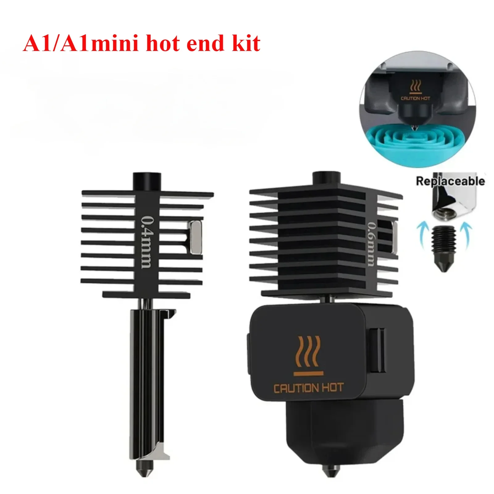 Hotend Kit for Bambu Lab A1/A1 Mini Fast Speed Hot End Assembly 0.1/0.2/0.4/0.6/0.8mm Hardened Steel Nozzle 3D Printer Part