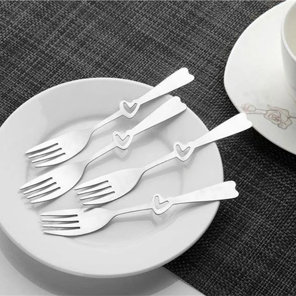 Smooth Edges Cute Stirring Scoop Kitchen  Tableware Heart-shaped Spoon Fork Stainless Steel 410 Mirror Polishing Process 12g