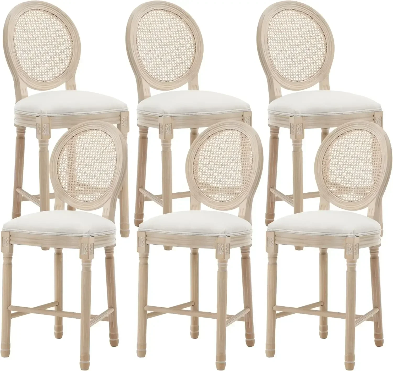 Country Wooden Bar stools Set of 6,Upholstered Vintage Armless Kitchen Bar Chairs,26