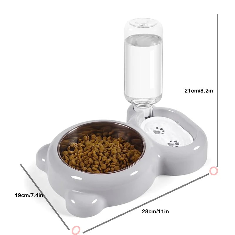 Cat feeding water dispenser, pet water and food bowl set, with automatic water dispenser bottle