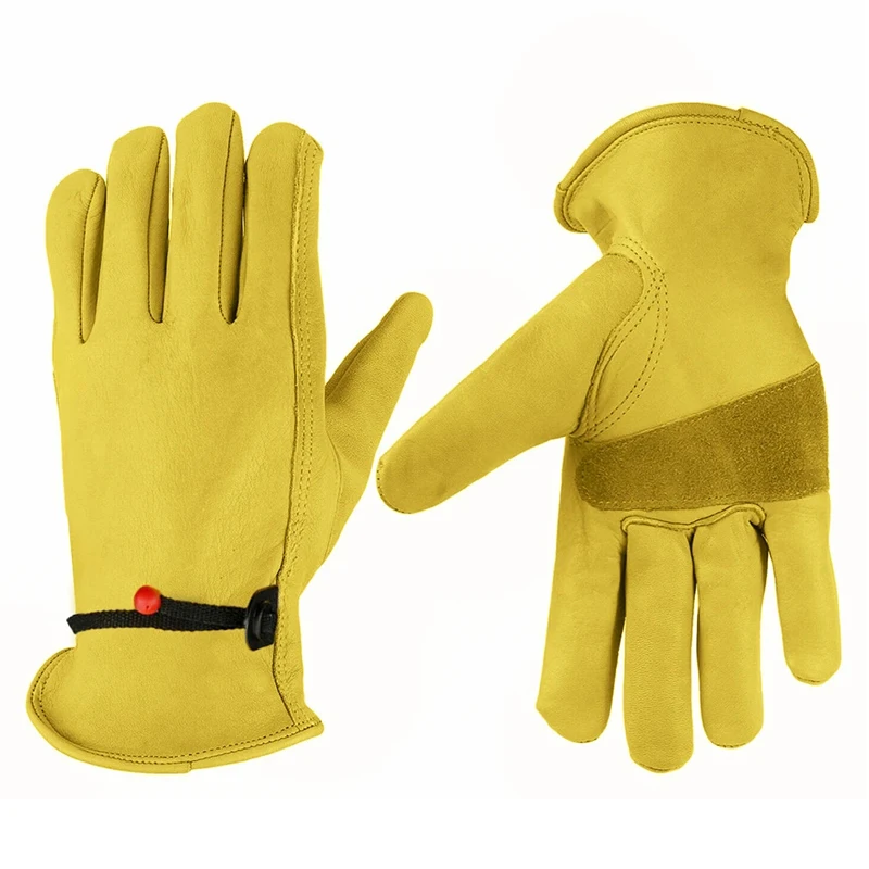 

Leather Work Gloves Soft Cowhide Welding Security Protection Safety Workers Mechanic Driver Hunting Driving Farm Garden Glove