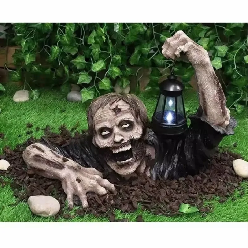 

Halloween Terror Zombie Lantern Cross-border Explosive Resin Crafts Garden Horror Atmosphere Decoration with Lamp Carving
