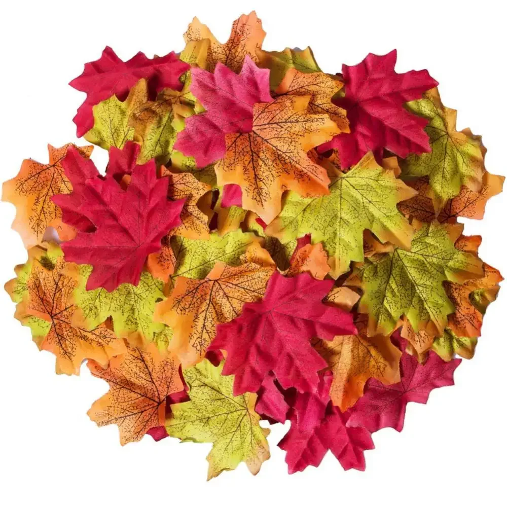 50Pcs Artificial Maple Leaves Wedding Party Props Autumn Fake Maple Leaf Multi Pattern Mixed Thanksgiving Christmas Decoration