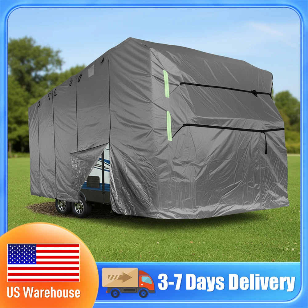 

Heavy Duty 420D RV Travel Trailer Cover Complete Kit with Tire Covers Jack Cover Storage Bag Windproof Anti Scratch for All Weat