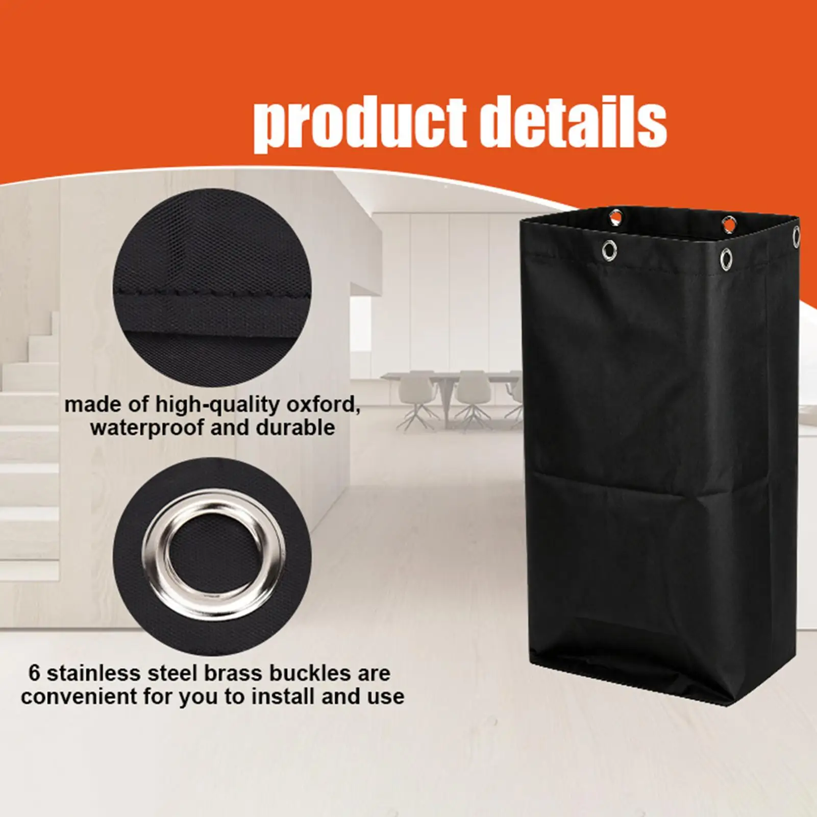 Cleaning Cart Bag Replacement 23 Gallons Waterproof Oxford Pouch Brass Grommets Housekeeping Commercial Industrial Office
