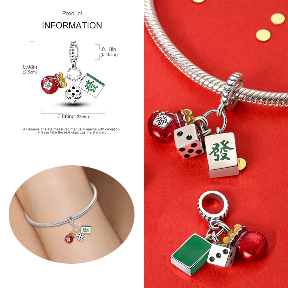 925 Sterling Silver Dragon&Lucky Cat&Lion Dance&God of Wealth&Lucky Bag Charm Fit Brand Bracelet Chinese New Year Gift