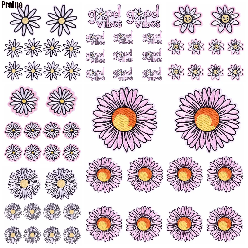 10 Stks/partijen Daisy Zonnebloembloemen Patch Op Patches Voor Kleding Thermoadhesieve Patches Op Kleding Strijken/Naai Applique Diy