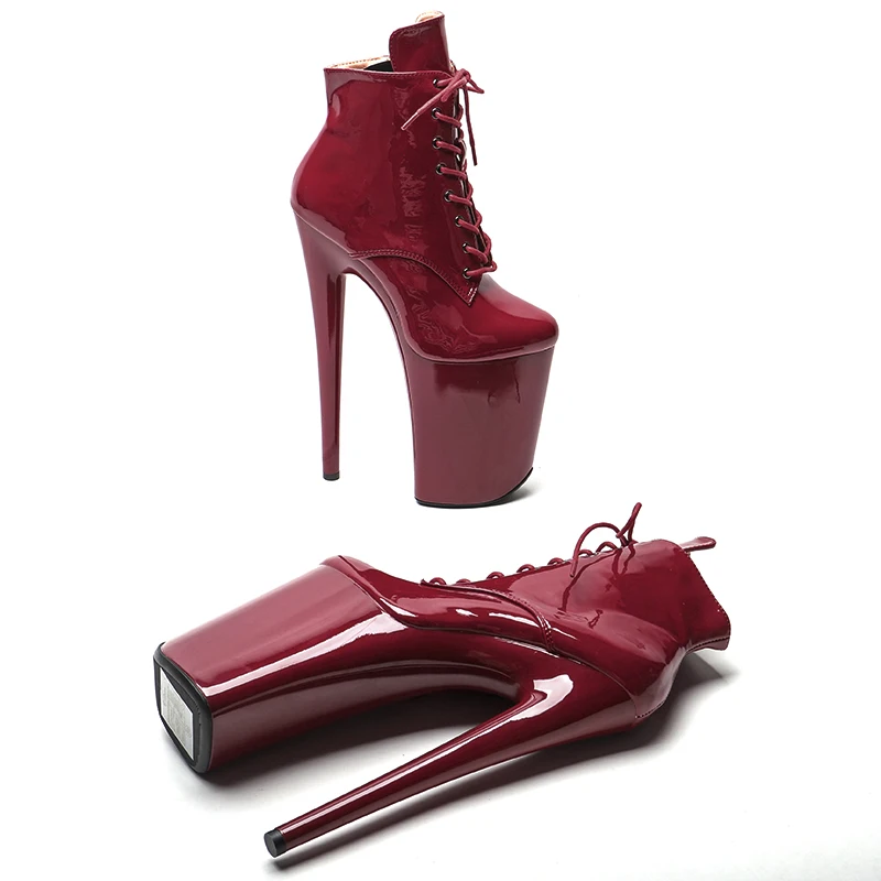 Leecabe 23CM/9inches Patent PU upper Sexy boots High Heels Platform stripper heel ankle boot Pole Dance shoes