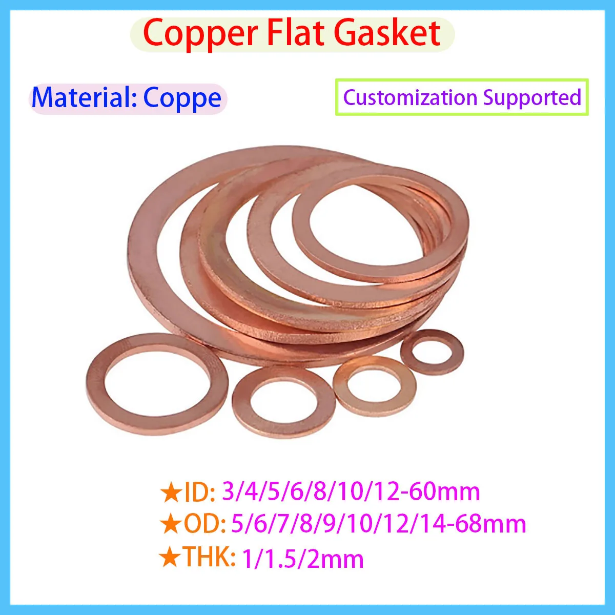 Brass Gasket Solid Gasket Sump Plug Oil Seal Outer Diameter 3/4/5/6/8/10/12-60mm