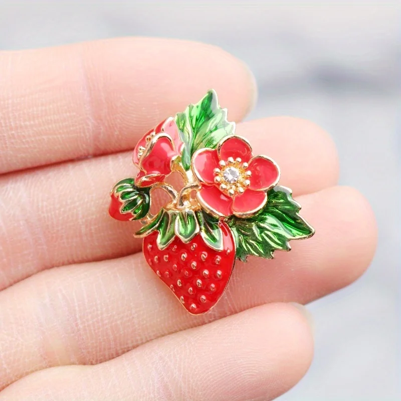 Oil Dripping Strawberry Brooch Enamel Alloy Fruit Flower Cartoon Cute Student Accessories Gift image 5